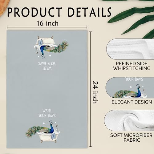 Gnmduw Peacock Hand Towels - Peafowl Bathroom & Kitchen Decor, 16x24 Inches - Peacock Variation