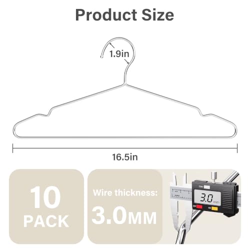 Vakoo Metal Coat Hangers 10 Pack - Heavy Duty Stainless Steel Space Saving