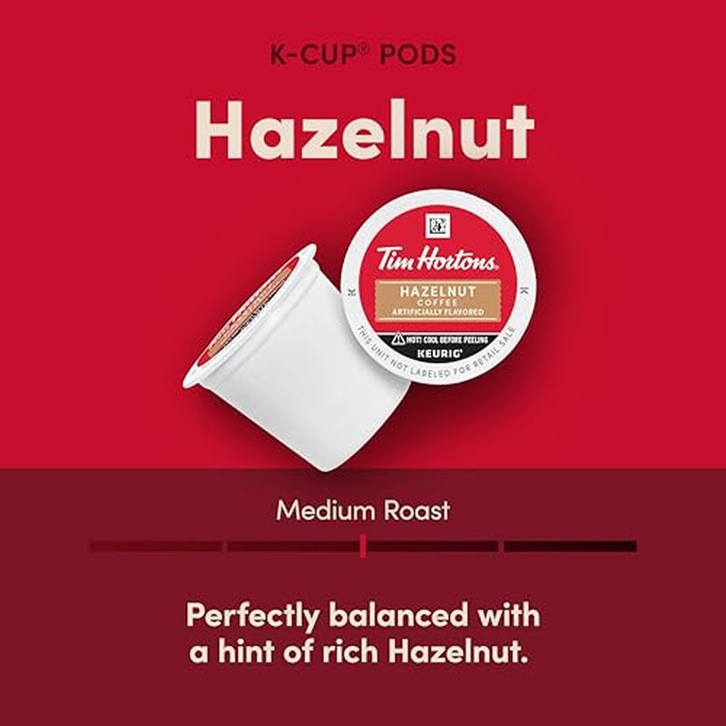 Tim Hortons Hazelnut Flavored, Medium Roast Coffee, Single-Serve K-Cup Pods Compatible with Keurig Brewers, 12ct K-Cups, Red