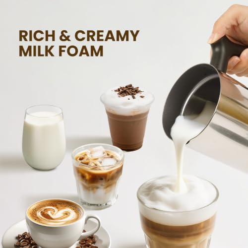 Casimhu 4-in-1 Electric Milk Frother with Light Silver Finish – Hot & Cold Foam, 10.6 oz