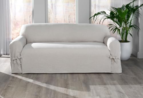 Beige Sofa Slipcover - Bow Style, One Size Furniture & Pet Protector