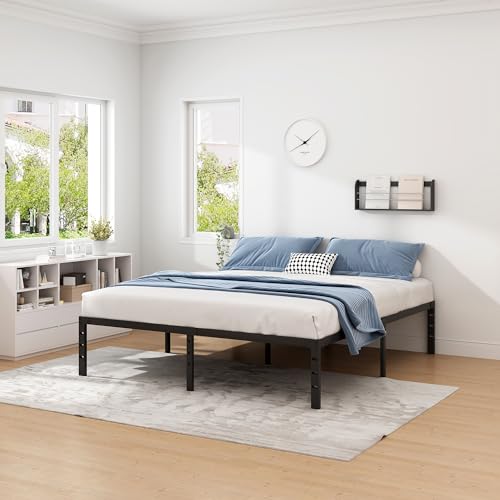 NEW JETO Metal Bed Frame,Twin Size Bed Frame with Storage Space,Heavy Duty Sturdy Mattress Foundation,Easy Assembly,No Box Spring Needed, Black,14 Inch,Twin