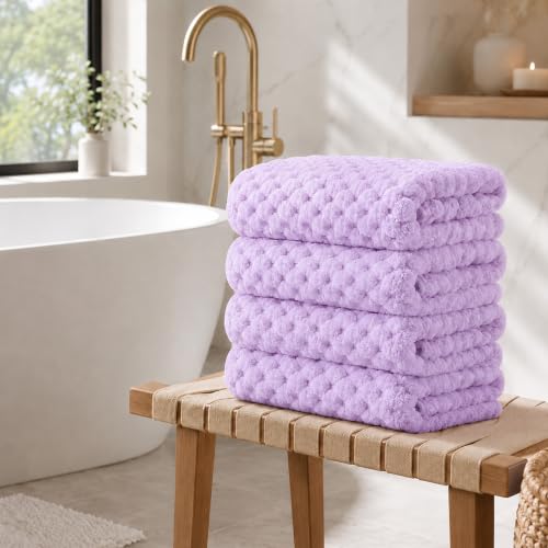 Purple Bath Towel Set of 4 - Ultra Soft 35 x 66 Inches, Hotel Quality