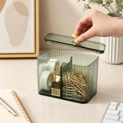 Clear Bathroom Q Tip Holder Dispenser with 3 Slots - Modern Vanity Organizer