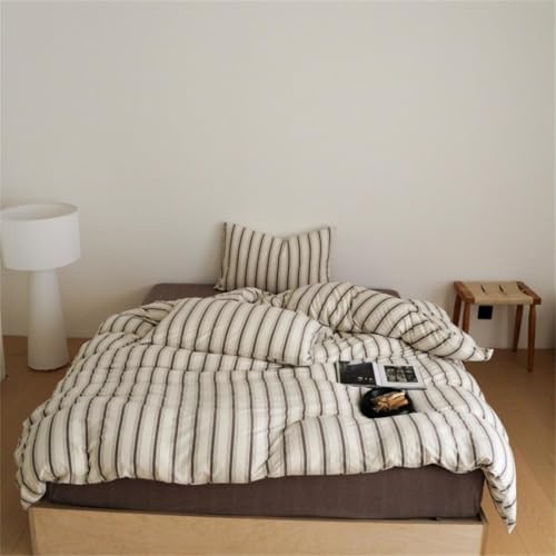Full Brown Striped Duvet Cover Set - Microfiber Bedding with Pillowcases