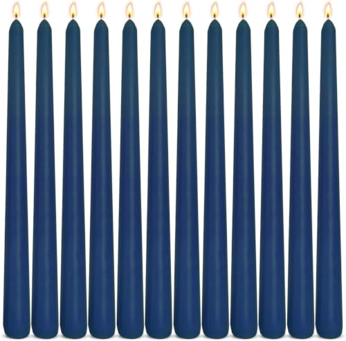 Navy Blue Taper Candles 10 Inch 12 Pack - Unscented Dripless Long-Lasting Candles - Navy Blue-12