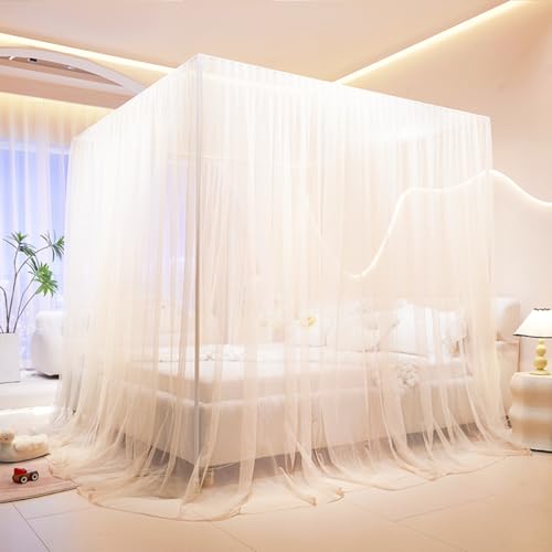Princess Canopy Bed Curtains Mosquito Net for Single & Queen Beds - Cozy Drape Netting with 4 Openings