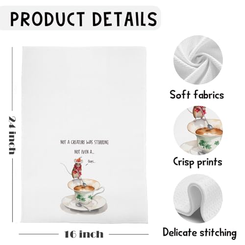 Funny Christmas Mouse Kitchen Towels - Holiday Coffee Lover Gift - 16x24 Inches - Variation 5
