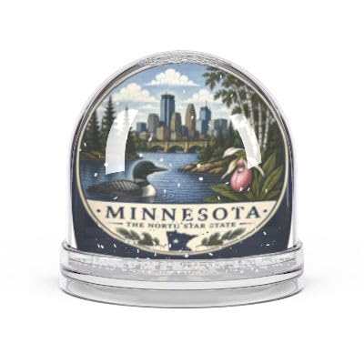Minnesota Vintage State Seal Snow Globe with City Skyline and Lake Scene