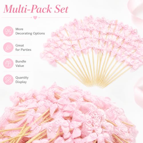 Pink Bow Cocktail Picks Set of 200 for Appetizers & Desserts
