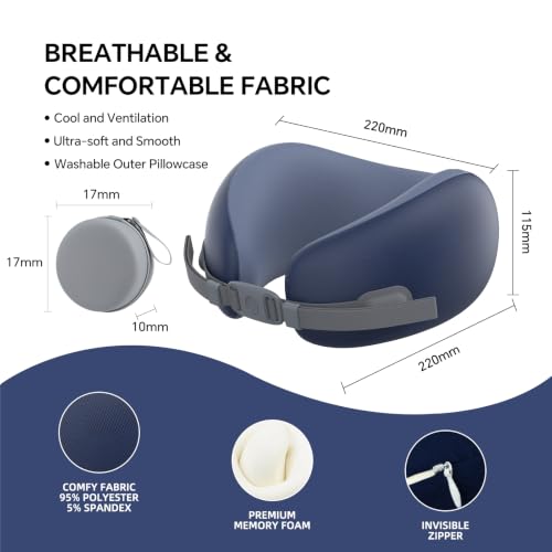 Travel Neck Pillow Memory Foam U Shape Blue - Portable Support for Flight & Car
