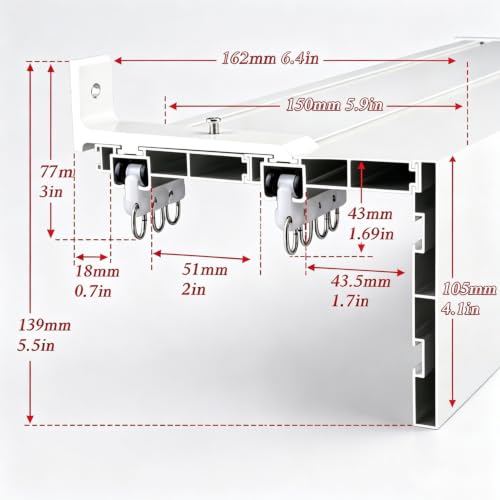 Side-Mount Wall Mount Curtain Pelmet with Double Track 3-in-1 Hidden Box Cover - 1.6m / 5.2ft
