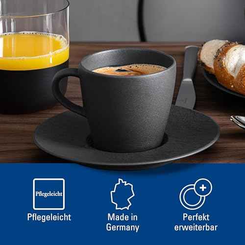 Villeroy & Boch Manufacture Rock Collection Coffee Cup, Premium Porcelain, Made in Germany, Dishwasher and Microwave Safe, 7.5 oz Capacity 3 in Tall, Black