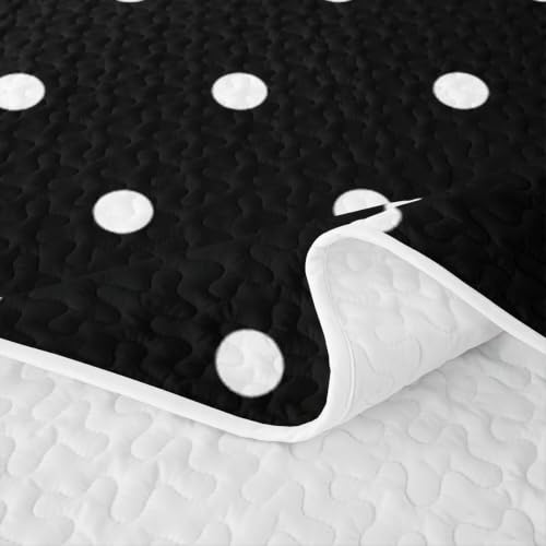 Black Buffalo Plaid Full Quilt Set with Polka Dot Bedding - Bedspread Coverlet for Girls Boys - Black / Full