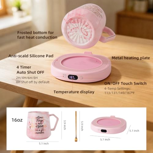 Pink Coffee Mug Warmer Set - Smart Electric Tea & Coffee Cup Warmer for Desk