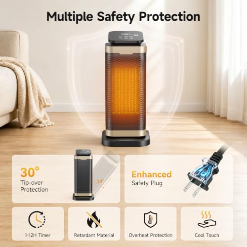 Indoor Space Heater 1500W PTC Ceramic with Thermostat & Remote Control