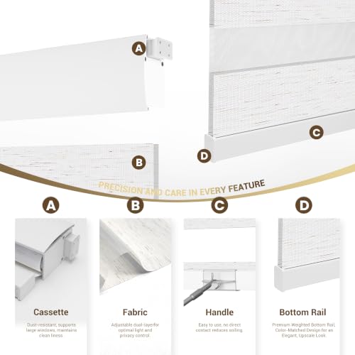 No Drill Zebra Blinds for Windows - Cordless Dual-Layer Roller Shades, Custom Sizes