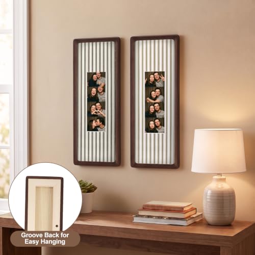 2 Pcs 12x6 Inch Photo Booth Frames with Mat for Photo Strips - Walnut Wood