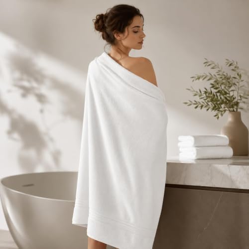White Extra Large Cotton Bath Towels 2 Pack 30 x 56 Inches - Soft & Absorbent
