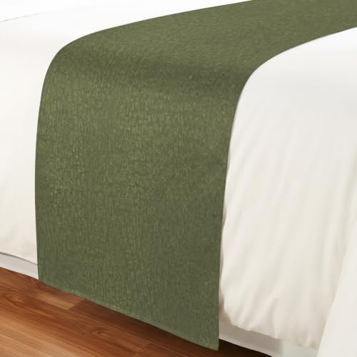 94 x 20 Inch Olive Green Bed Runner for King Size Bed - Farmhouse Hotel Style Decorative Throw