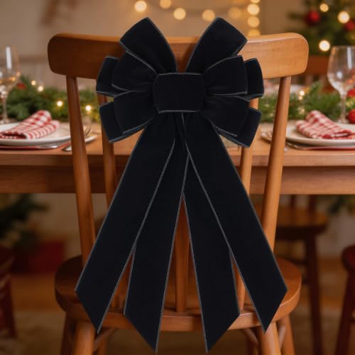 Black Velvet Christmas Bow Set for Wreaths and Trees - Large 2 Pack