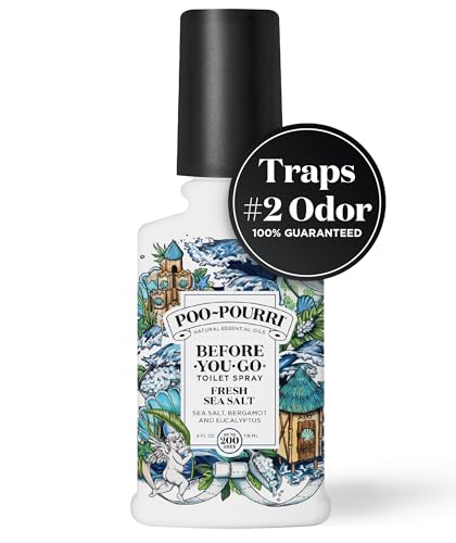 Poo-Pourri Before-You-Go Toilet Spray, Fresh Sea Salt, 4 Fl Oz, Up to 200 Uses, Bathroom Odor Deodorizer, Plant-Based with Essential Oils, for Home or Work, Sea Salt, Bergamot & Eucalyptus Scent