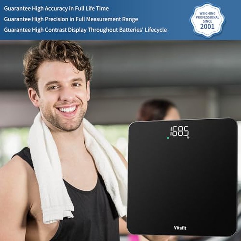 Vitafit Scale for Body Weight, High Accuracy 0.1lb by Our Professional Factory Since 2001, Digital Weight Scale LED and Step On, 3*AAA Batteries Included, 400lb/182kg, Spray Silver Black