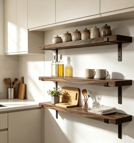 Farmhouse Rustic Wood Floating Shelves Set of 4 - 24 Inch Wall Storage