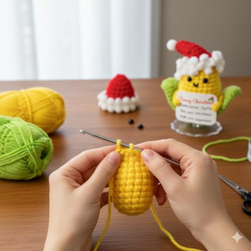 Christmas Crochet Corn Decoration - Festive Handcrafted Desk Decor - Stocking Stuffer & Secret Santa Gift