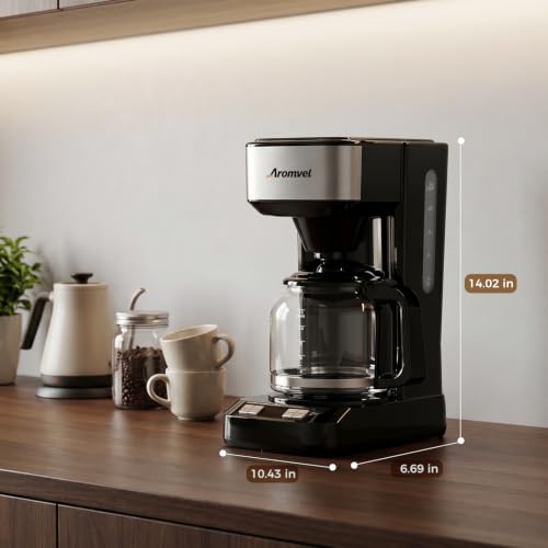 Aromvel Bright Silver 12-Cup Drip Coffee Maker with LED Display