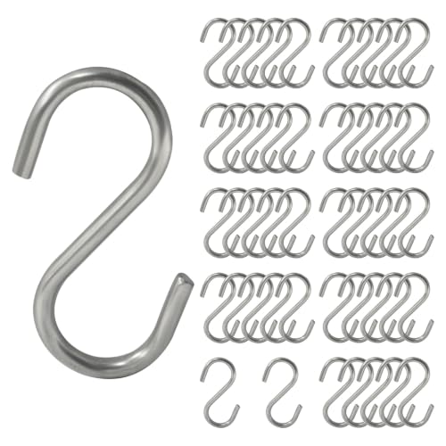48 Pack Stainless Steel S Hooks - Silver, 1.2 Inch for Organizing & Hanging