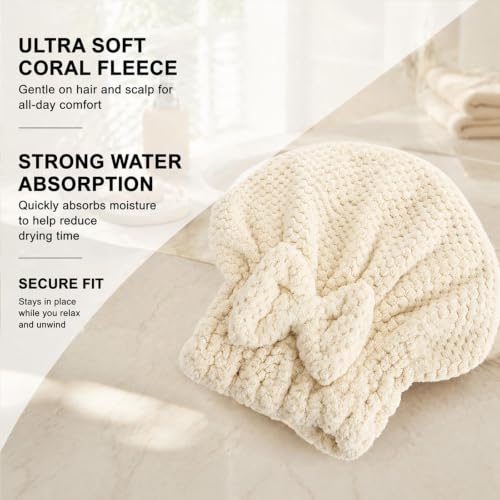 3-Pack Hair Towel Caps with Satin Pillowcase & No-Crease Hair Ties - Hair Care Set