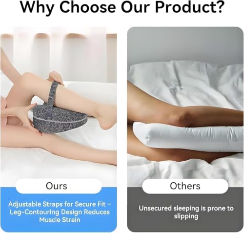 Knee Alignment Pillow for Side Sleepers - Memory Foam Leg Support with Adjustable Strap