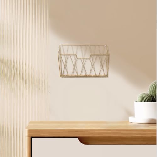 Wall Mounted Mail and Magazine Holder with Gold Finish - Space-Saving Iron Wire Organizer