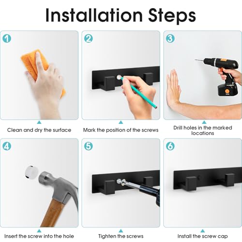 Black 5-Hook Wall Mount Coat and Towel Hooks - Bathroom & Kitchen Organizer - Variation 1