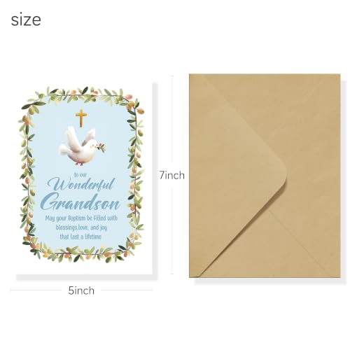 Grandson Baptism Card with Envelope - Christening Greeting Card 5x7 inches