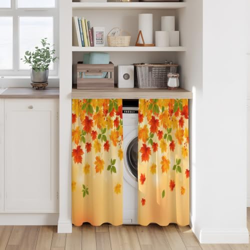 Yellow & Orange Fall Leaves Kitchen Tier Curtains 27.5 x 45 Inches - Pack of 2