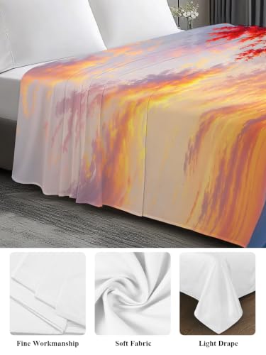 California King Flat Sheet - Fall Orange Red Watercolor Maple Leaves Bedding