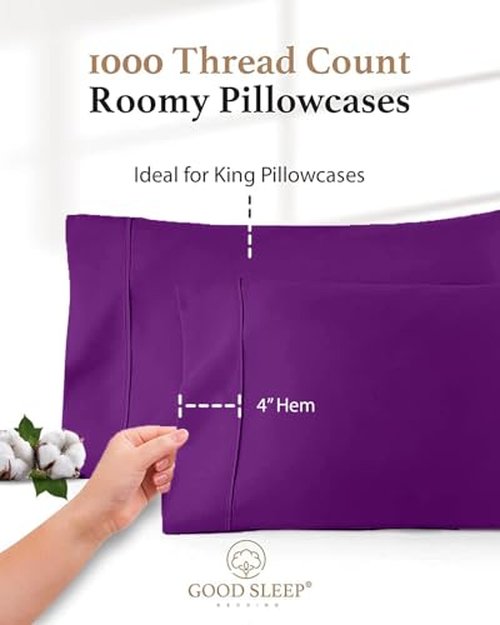 1000 TC White Standard Pillowcases Set of 4 100% Egyptian Cotton Pillow Cases with Long Staple Cotton & Sateen Weave, Silky Soft Hotel - Like Bed Pillow Covers for Comfy Sleeping, Snug Fit