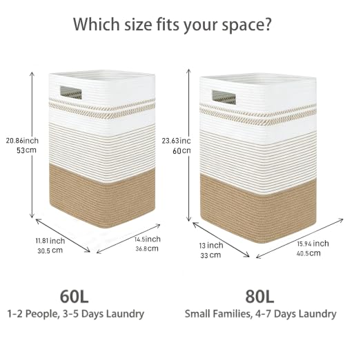 Yellow Variegated 60L Rectangular Cotton Rope Laundry Hamper Foldable Storage Basket