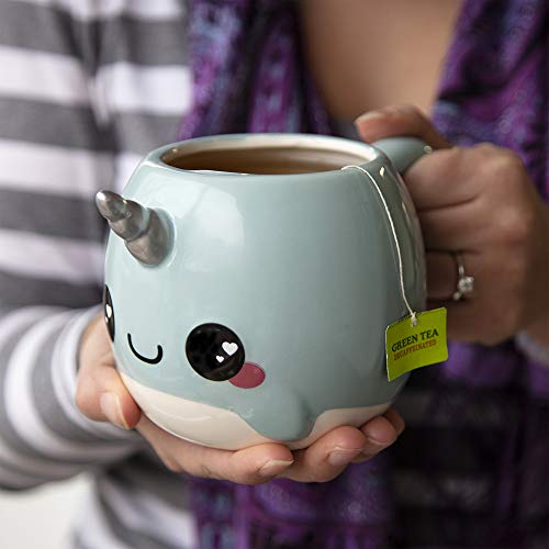 Blue Narwhal Glitter Galaxy Coffee Mug - 18oz Large Unicorn Horn Cup