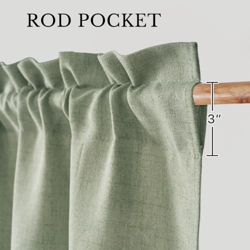 NICETOWN Sage Green Linen Valance 52x18 Inch Double Layer Window Curtain - Farmhouse Style