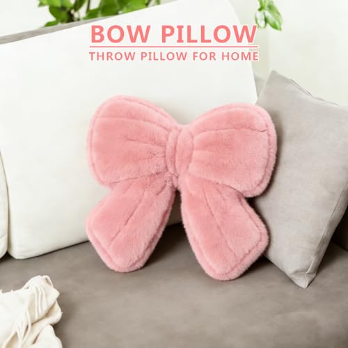 Pink Bow Shaped Throw Pillow - Cute Coquette Plush Cushion for Bedroom & Sofa Decor