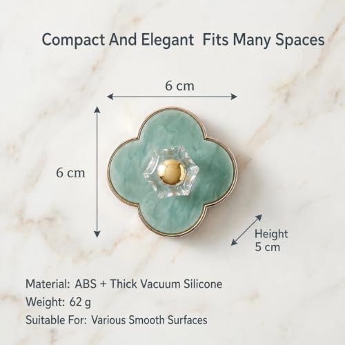 Decorative Clover Shower Hooks 4 Pack - Gold Marble No Drill Bathroom Towel Hangers, Removable Wall Mounts, Style 1