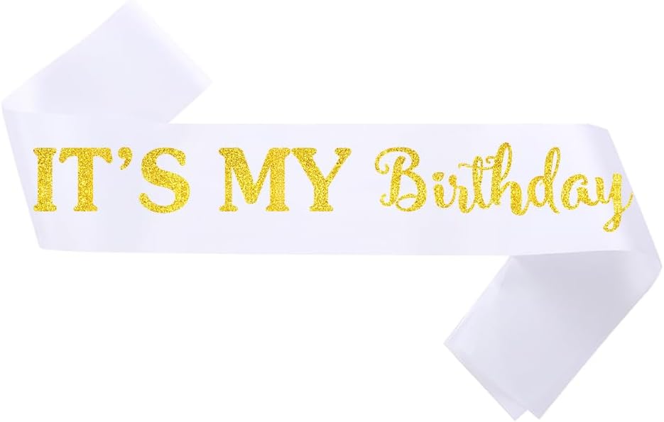 Regine Switzerland Birthday Sash - White with Gold Glitter Printing | Perfect for Graduation and Birthday Celebrations