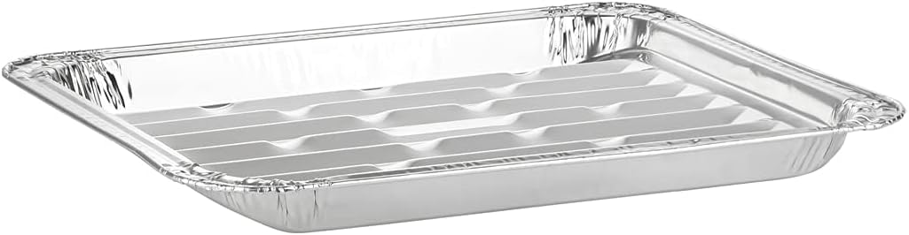 Party Bargains Aluminum Broiler Pans - Heavy-Duty Disposable Grill & Roasting Pans, 12 Pack, Ribbed Bottom for Even Heat
