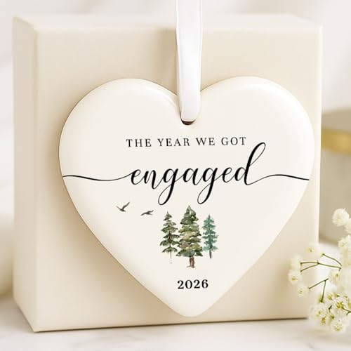 Engaged Ornament 2026 - First Christmas Gift for Couples - Ceramic Holiday Decor - Ships Next Day