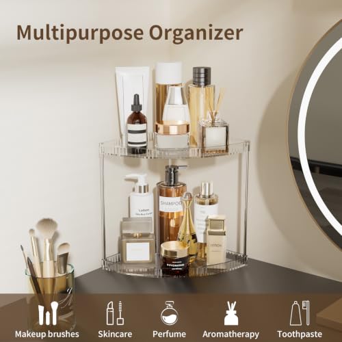 Clear 2-Tier Corner Bathroom Organizer Shelf for Vanity and Countertop
