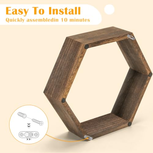 Hexagon Floating Shelves Set of 5 Honeycomb Wall Display Shelves Modern Rustic Decor