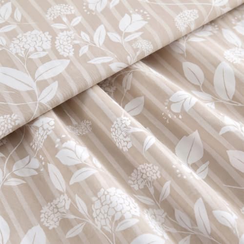 Beige Floral Pillowcases Queen Size Set of 2 - Breathable Cotton, Envelope Closure